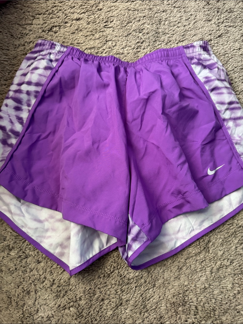 Nike girls Purple Athletic Shorts with Tie-Dye Panel